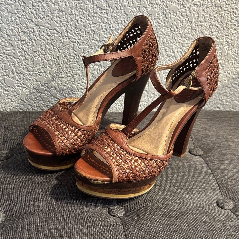 Frye Brown Woven Leather Heels